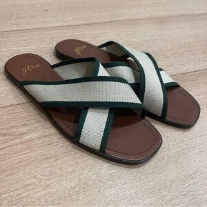 J. Crew Women’s Woven Canvas Strap Flat Sandals Slip On Green Size 8